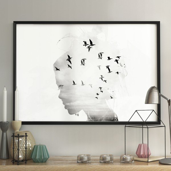 Sienas plakāts rāmī GIRL/SILHOUETTE/BIRDS, 70 x 100 cm-image-1