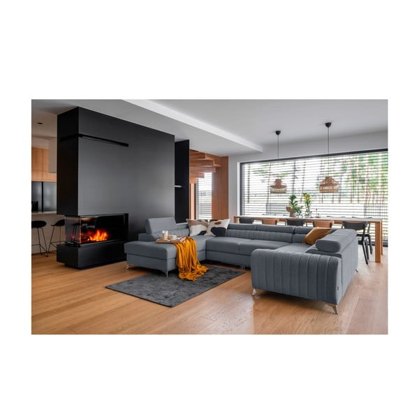 Zils salokāms/ar uzglabāšanas vietu stūra dīvāns (ar kreiso stūri/U veida) Louis – ELTAP-image-1