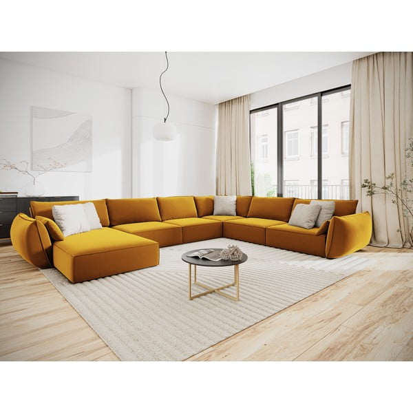 Sinepju dzeltens samta stūra dīvāns (ar labo stūri/U veida) Vanda – Mazzini Sofas-image-1