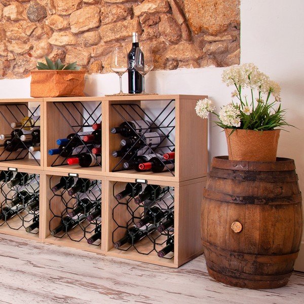Dabīga toņa vīna plaukts ar dižskābarža koka imitāciju 9 pudelēm – Compactor-image-1