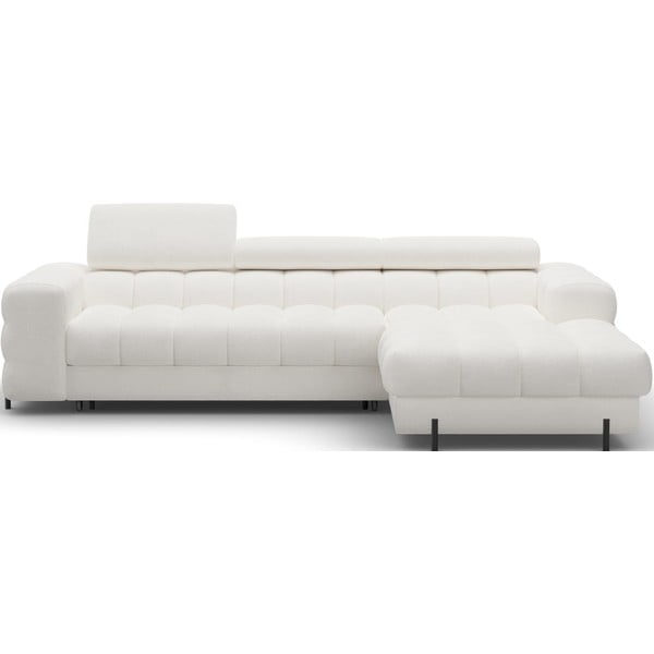 Krēmkrāsas salokāms/ar uzglabāšanas vietu stūra dīvāns no buklē auduma (ar labo stūri/ar zvilni) Felro – ELTAP