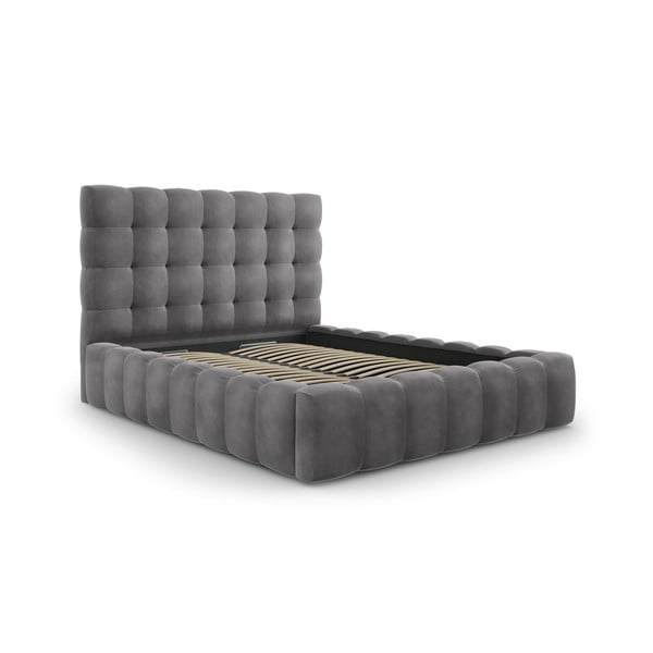 Pelēka polsterēta divvietīga gulta ar veļas kasti un režģi 160x200 cm Bali – Cosmopolitan Design