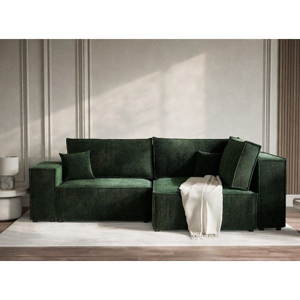 Tumši zaļš salokāms stūra dīvāns no šenila auduma ar uzglabāšanas vietu (ar labo stūri/L veida) Tonga – Maison de Rêve-image-4