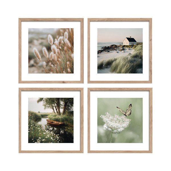 Drukātas gleznas (4 gab.) ar rāmi 30x30 cm Subtle Nature – Styler