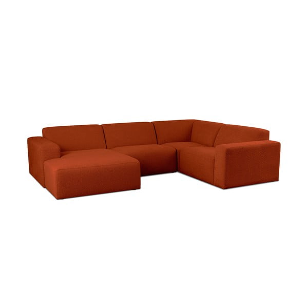 Ķieģeļu sarkans stūra dīvāns no buklē auduma (U veida) Roxy – Scandic-image-1