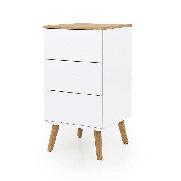 Balta kumode ar ozolkoka kājām un 3 atvilktnēm Tenzo Dot, platums 40 cm-image-1