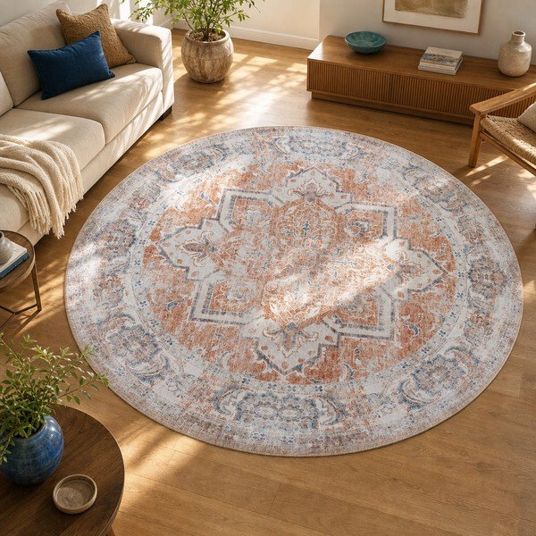 Zils/oranžs apaļš paklājs ø 200 cm Havana – House Nordic-image-1