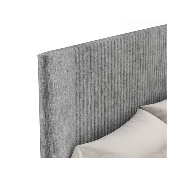 Pelēka polsterēta divvietīga gulta ar veļas kasti ar redelēm 140x200 cm Etero – Maison de Rêve-image-3