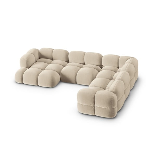 Bēšs samta stūra dīvāns (ar labo stūri/U veida) Loretto – Cosmopolitan Design