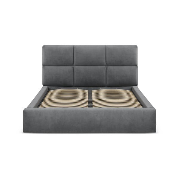Pelēka polsterēta divvietīga gulta ar veļas kasti ar redelēm 200x200 cm Libera – Windsor & Co Sofas-image-4