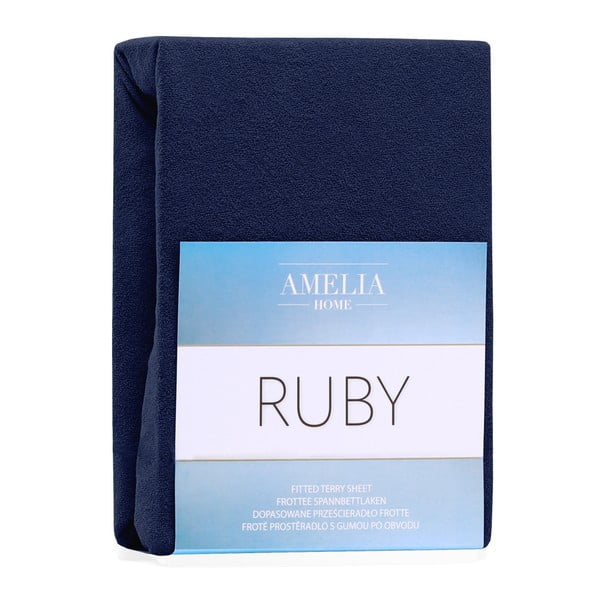 Tumši zils frotē palags ar gumiju 240x220 cm Ruby – Restilo-image-2