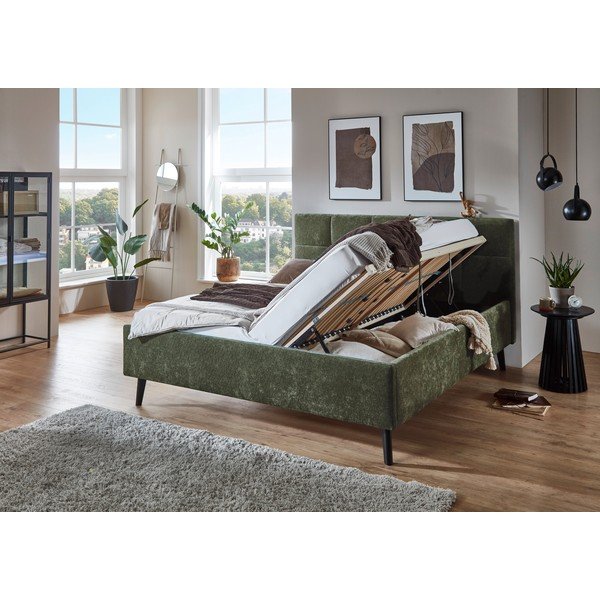 Haki polsterēta divvietīga gulta ar veļas kasti ar redelēm 180x200 cm Nova – Meise Möbel-image-2
