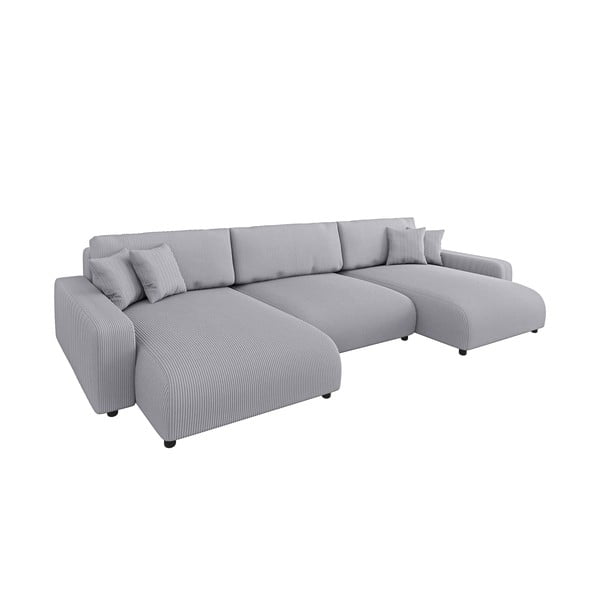 Gaiši pelēks velveta salokāms stūra dīvāns ar uzglabāšanas vietu Sara – Ropez