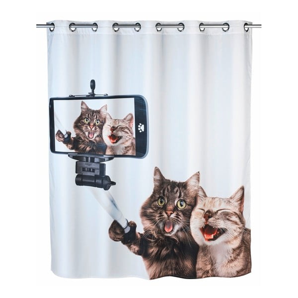 Dušas aizkars ar pretpelējuma pārklājumu Wenko Selfie Cat, 180 x 200 cm