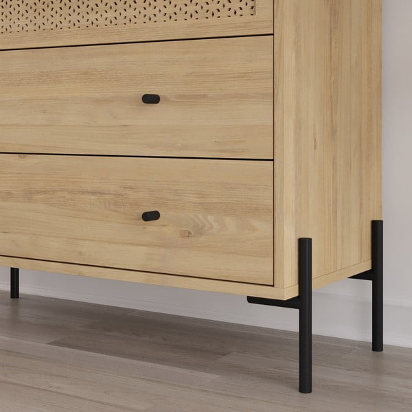 Dabīga toņa zema kumode ar ozolkoka imitāciju 90x80 cm Mayra – Marckeric-image-4