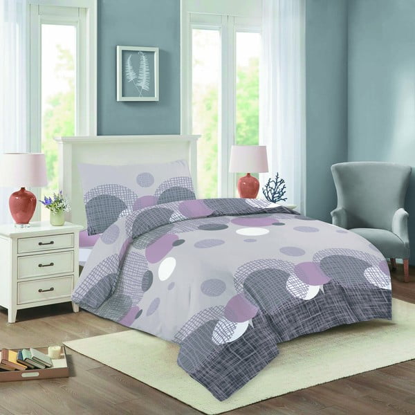 Violeta/pelēka kokvilnas gultas veļa 140x200 cm Nela – Cotton House