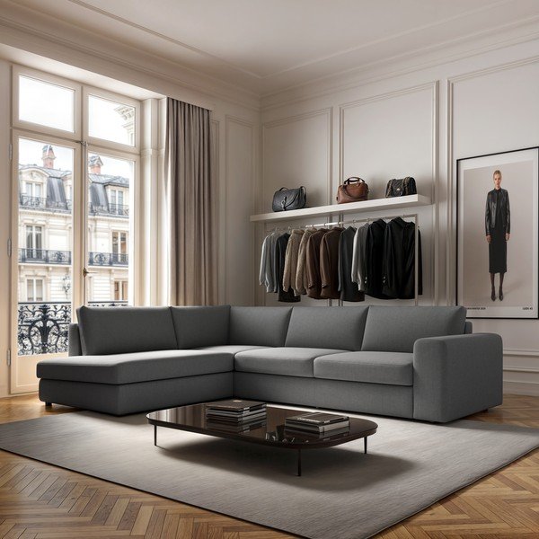 Pelēks stūra dīvāns (ar kreiso stūri/L veida) Baga – Rodier-image-1