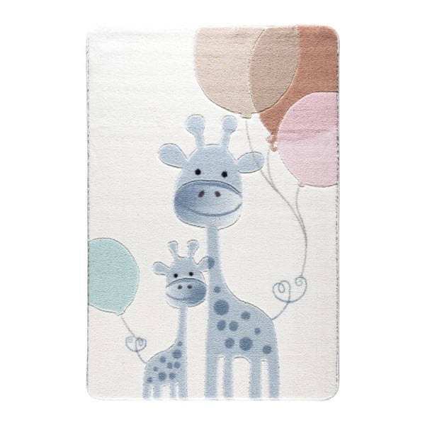 Bērnu gaiši zils paklājs Confetti Happy Giraffe, 133 x 190 cm