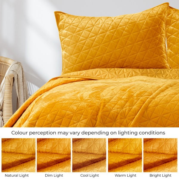 Dzeltens samta stepēts gultas pārklājs 240x260 cm Laila – Restilo-image-4
