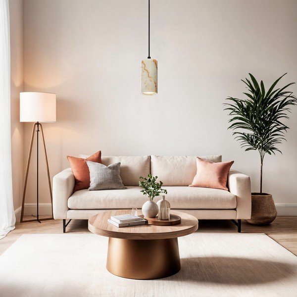 Krēmkrāsas piekaramā lampa ar marmora abažūru ø 6,5 cm Selma – Opviq lights-image-3