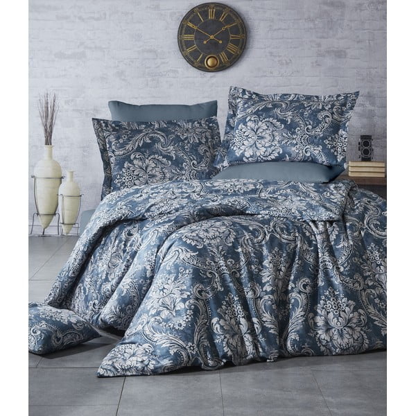 Zila kokvilnas satīna gultasveļa ar pārklāju Nazenin Home Osco, 200 x 220 cm