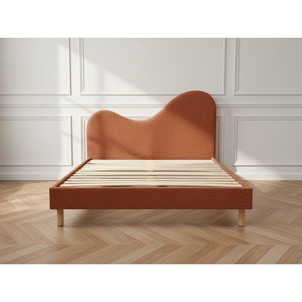 Terakotas oranža polsterēta polsterēta divvietīga gulta ar redelēm 160x200 cm Celina – Bobochic Paris-image-3