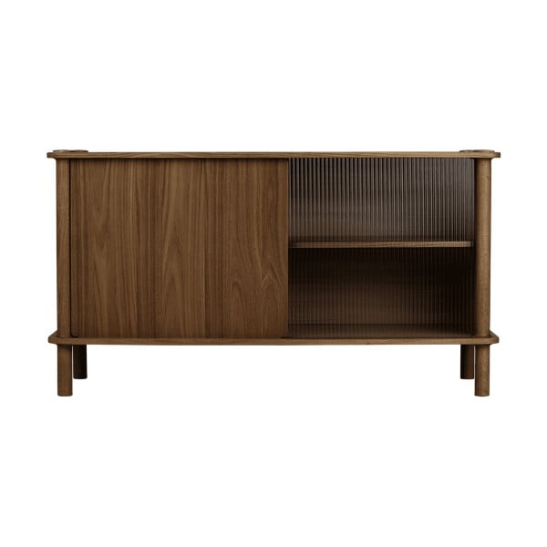 Brūna ozola masīvkoka vitrīna ar bīdāmām durvīm 135x73,5x48 cm Italic – UMAGE