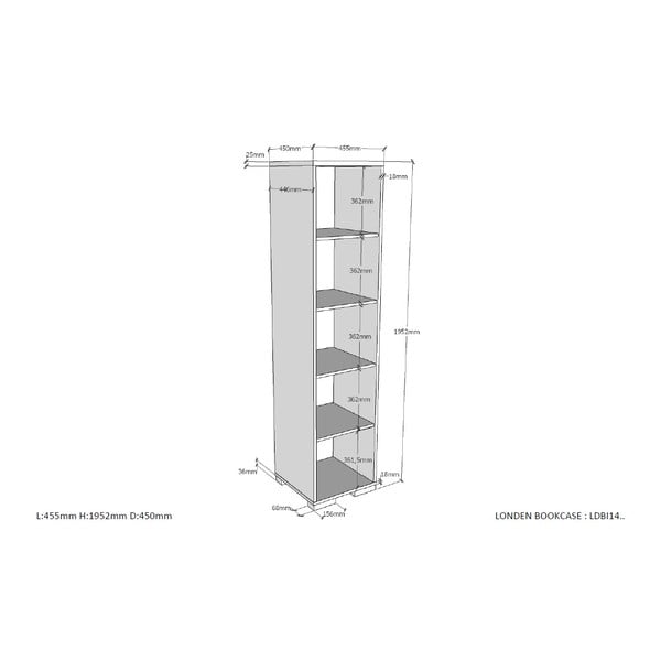 Tumši pelēks bērnu grāmatu plaukts 46x195 cm London – Vipack-image-2