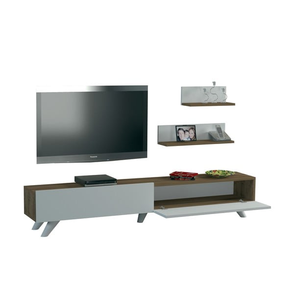 Balts/dabīga toņa TV plauktu komplekts ar riekstkoka imitāciju 60x14,5 cm Amerika – Kalune Design-image-2