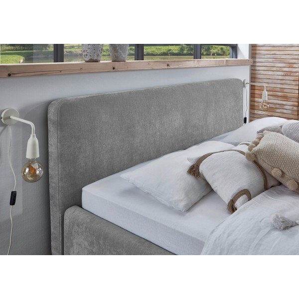 Pelēka polsterēta divvietīga gulta bez režģa 180x200 cm Mattis – Meise Möbel-image-3