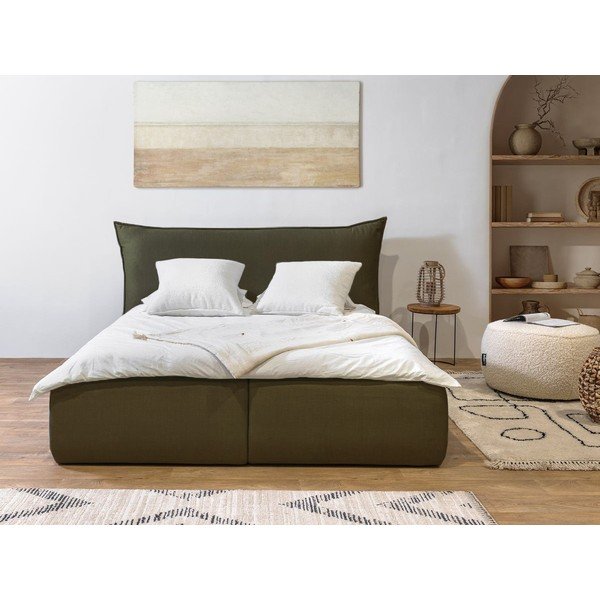 Tumši zaļa polsterēta divvietīga gulta ar veļas kasti ar redelēm 180x200 cm Jade – Bobochic Paris-image-1