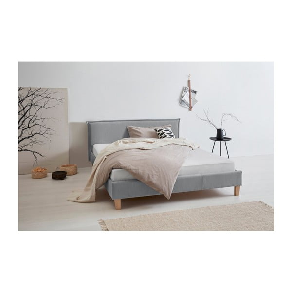 Pelēka polsterēta divvietīga gulta ar redelēm 200x200 cm Tina – Ropez-image-2