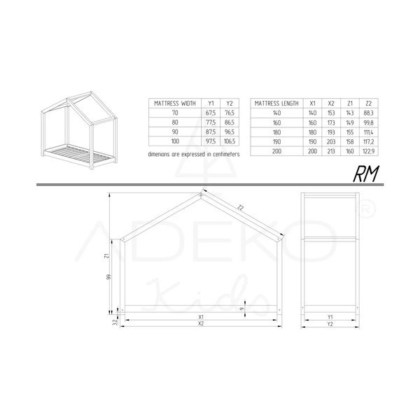 Dabīga toņa bērnu gulta mājas formā/izvelkama ar veļas kasti un redelēm 90x190 cm RM – Adeko-image-2