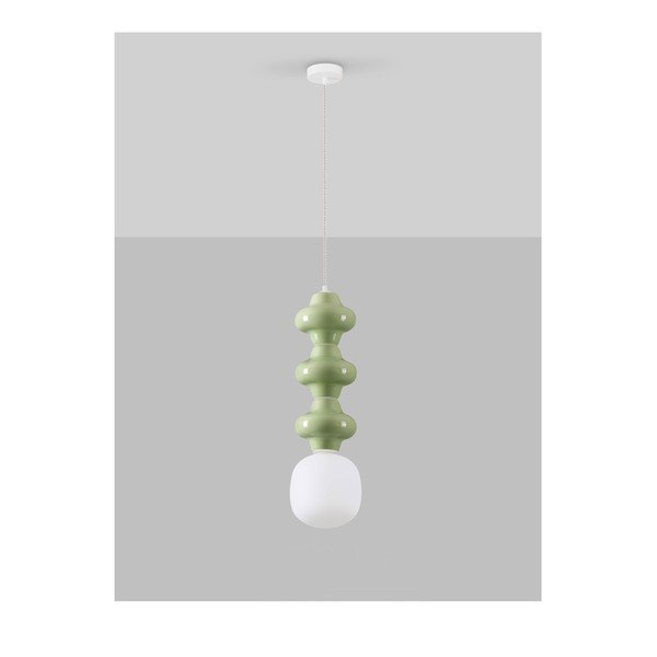 Balta/gaiši zaļa keramikas piekaramā lampa ar stikla abažūru ø 18 cm Clio – Nova Luce-image-3