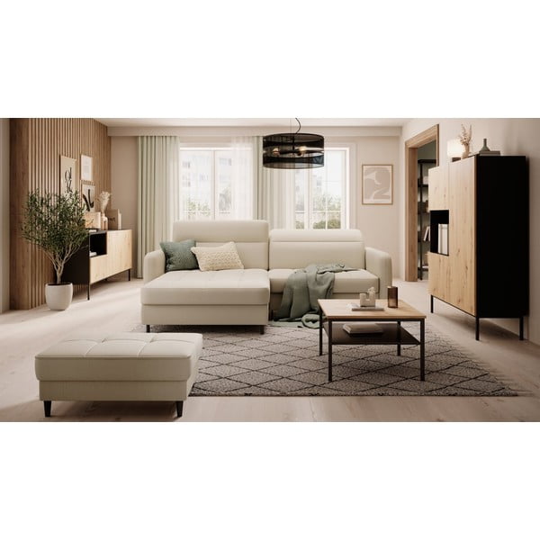 Bēšs samta salokāms/ar uzglabāšanas vietu stūra dīvāns (ar kreiso stūri/ar zvilni) Gomsi – ELTAP-image-1