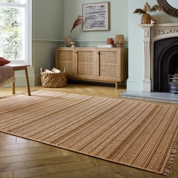 Dabīga toņa iekštelpu un āra paklājs 120x170 cm Farah Stripe – Flair Rugs-image-2
