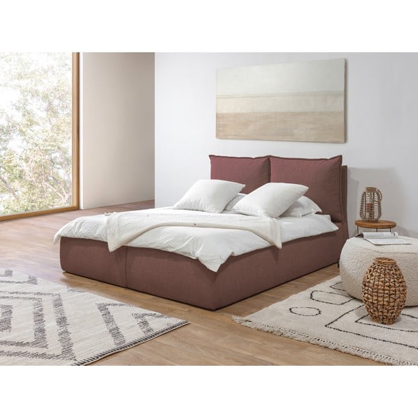 Rozā polsterēta divvietīga gulta ar veļas kasti un redelēm 160x200 cm Garance – Bobochic Paris-image-4