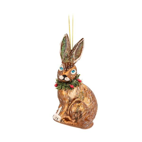 Stikla ar rokām izgatavots Ziemassvētku eglītes rotājums 12,5 cm Festive Hare – Sass & Belle