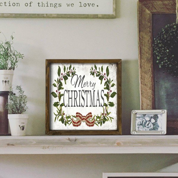 Attēls priedes koka rāmī Christmas Leaf, 34 x 34 cm-image-1