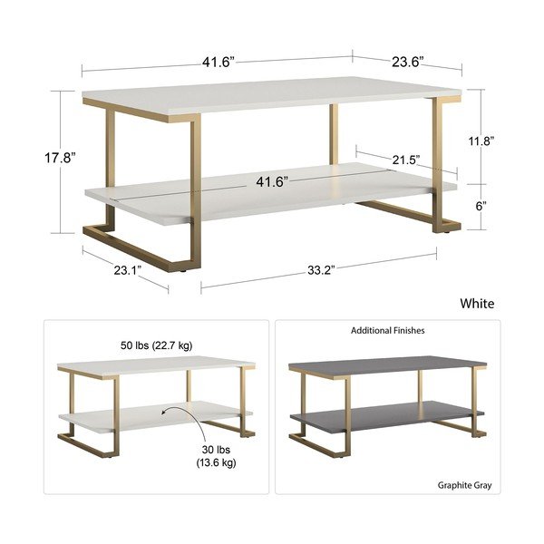 Žurnālgaldiņš baltā un zelta krāsā CosmoLiving by Cosmopolitan Camila, 106 x 45 cm-image-4
