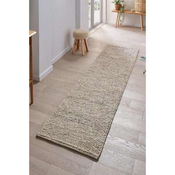 Gaiši pelēks ar rokām darināts celiņa paklājs no vilnas maisījuma 60x230 cm Minerals – Flair Rugs-image-1