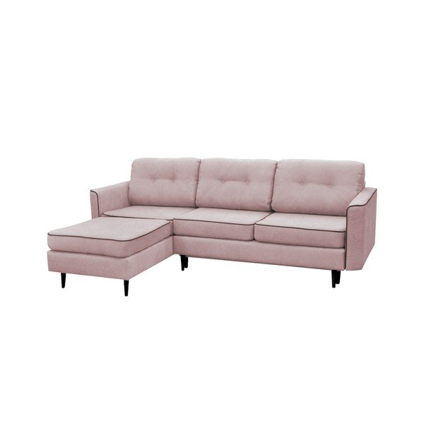 Rozā trīsvietīgs izlaižams stūra dīvāns ar melnām kājām Mazzini Sofas Dragonfly, kreisais stūris-image-1