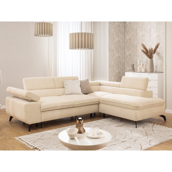 Krēmkrāsas stūra dīvāns no šenila auduma (ar labo stūri/L veida) Marbeya  – Ropez-image-1