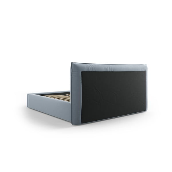 Gaiši zila polsterēta divvietīga gulta ar veļas kasti un redelēm 140x200 cm Elio – Milo Casa-image-3