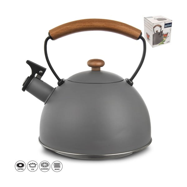 Pelēka nerūsējošā tērauda tējkanna 3 l Wooden – Orion-image-2