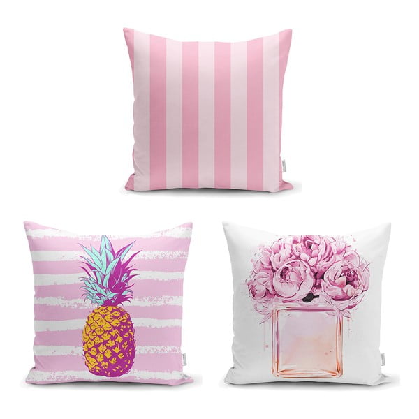 3 spilvendrānu komplekts Minimalist Cushion Covers Pink Striped, 45 x 45 cm