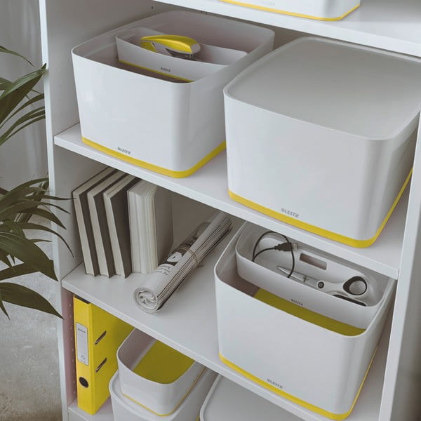 Balta un dzeltena uzglabāšanas kaste ar vāku Leitz MyBox, tilpums 18 l-image-1