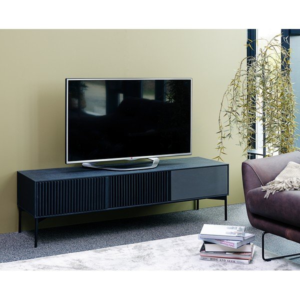 Melns TV galdiņš no ozolkoka un metāla konstrukcijas Canett Oxford, platums 160 cm-image-1