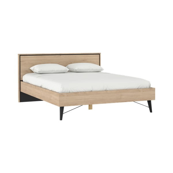 Dabīga toņa divvietīga gulta ar ozolkoka imitāciju un redelēm 160x200 cm Ry – Tvilum