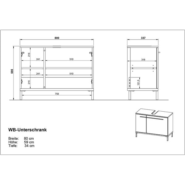 Gaiši pelēks skapītis zem izlietnes ar riekstkoka imitāciju 80x59 cm Yonkers – Germania-image-3